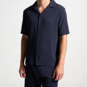 Seersucker Revere Shirt - Navy